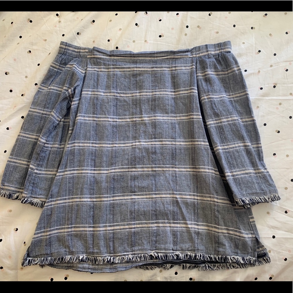 Light Blue Striped Off the Shoulder Top